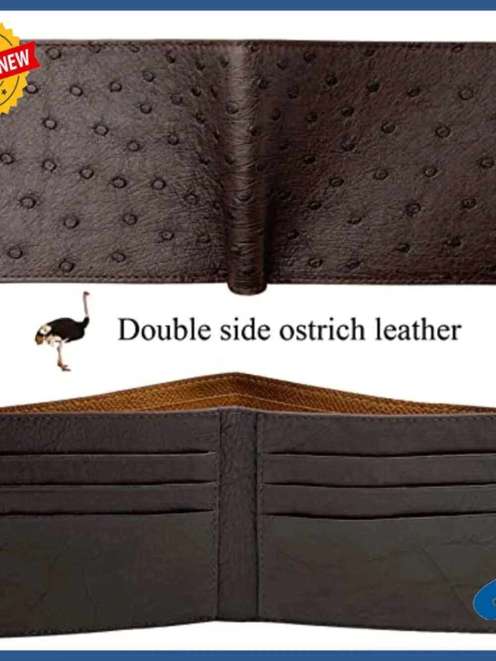 Men's Slim Bifold Wallet Ostrich Leather RFID Blocking Multiple Pockets